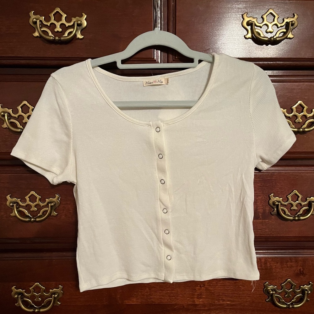 White button up crop top
